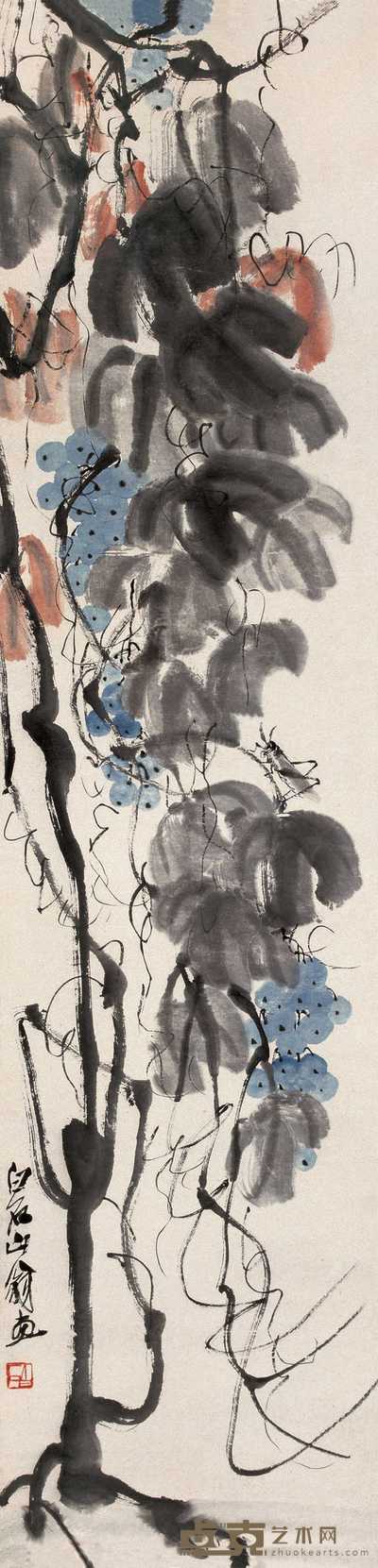 齐白石 葡萄 立轴 135×33cm